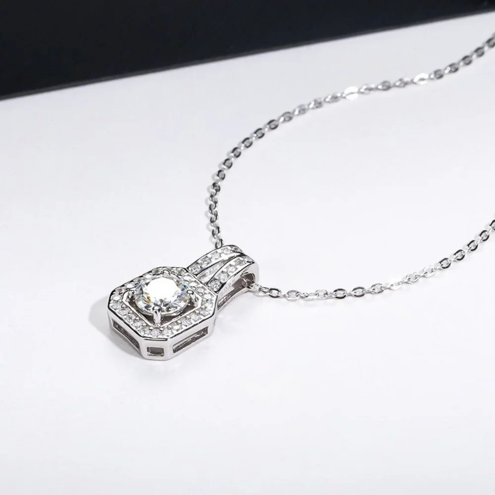 Certified 1ct. t.w. Moissanite Diamond Square Halo Pendant Necklace NEW